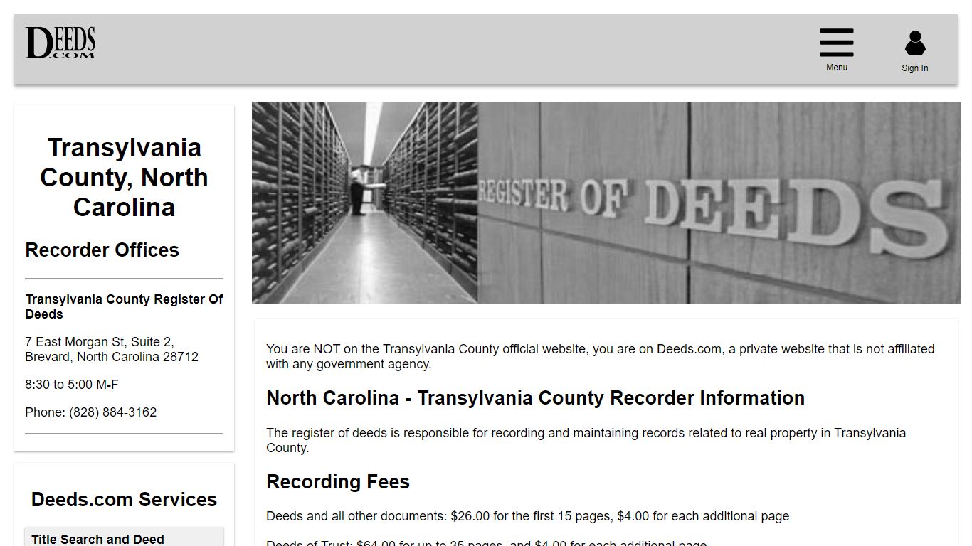 Transylvania County Recorder Information North Carolina - Deeds.com